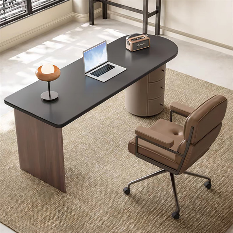 Bureau double caisson noir en bois manufacturé avec 3 tiroirs, H 29,53 po x l 78,74 po x P 27,56 po
