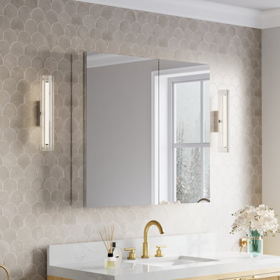 36''W X 32" H Recessed or Surface-Mount Bathroom Medicine Cabinet with Mirror and Adjustable Glass Shelves
