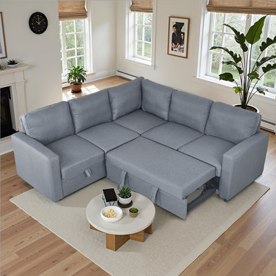 L-Shaped Sectional Sofa Bed With Hidden Storage Convertible Sleeper Sofa, Spacious Chaise Lounge For Living Room, Guest Room