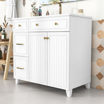 Bathroom Vanity with Sink, 2 Drawers, Adjustable Shelf and Doors
