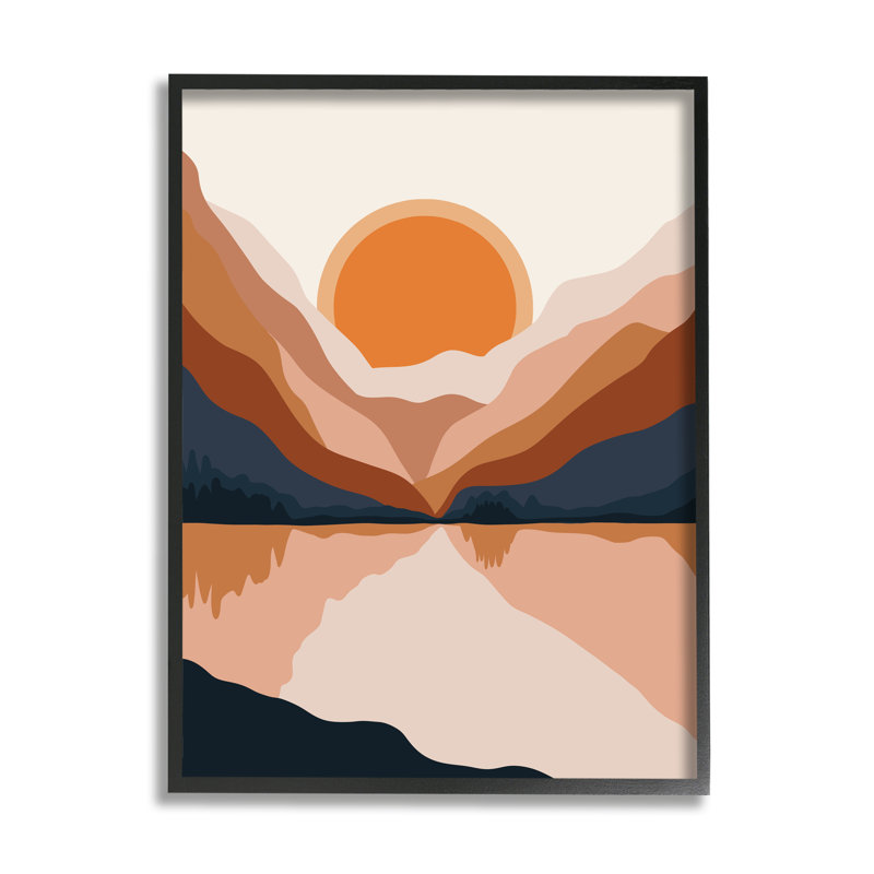 Lever de soleil orange vibrant, H 20 po x l 16 po, Giclée encadrée noir minuit