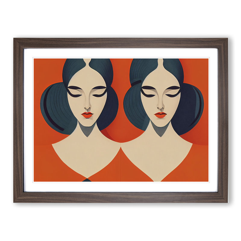 Two Women Abstract Vol.1 1 Piece Single Picture Frame Wall Art, 46cm H x 64cm W x 2cm D, Walnut