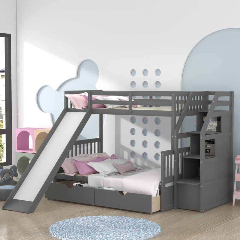Gurubaksh Kids Twin Over Full Bunk Bed, Gray