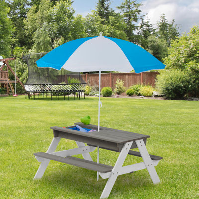 Table de pique-nique d'extérieur en bois avec parasol - 31 tables de sable et d'eau convertibles, grises, portables et interconnectées