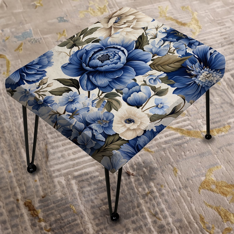 Blue Renaissance Florals Victorian Pattern - Floral Rectangle Ottoman