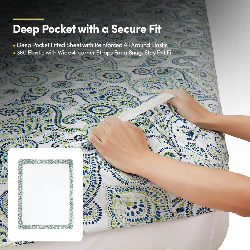 Printed Double Brushed Microfiber Bed Sheet Set, Modern Paisley, Full Sheet Set with 2 Pillowcases