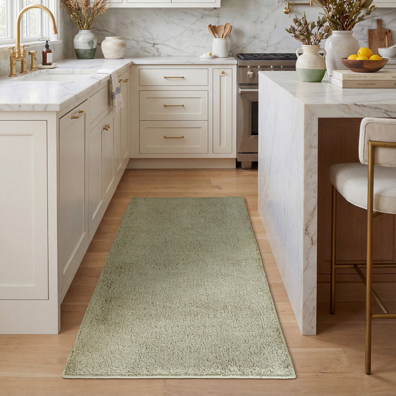 Ronalee Recycled P.E.T Machine Tufted Shag Area Rug, Rectangle 67 x 130 cm, Green