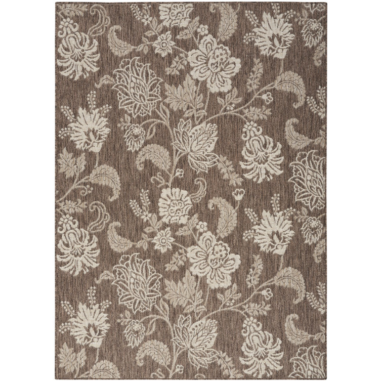 Rectangle Petroni Floral Polypropylene Indoor/Outdoor Area Rug in Brown/White