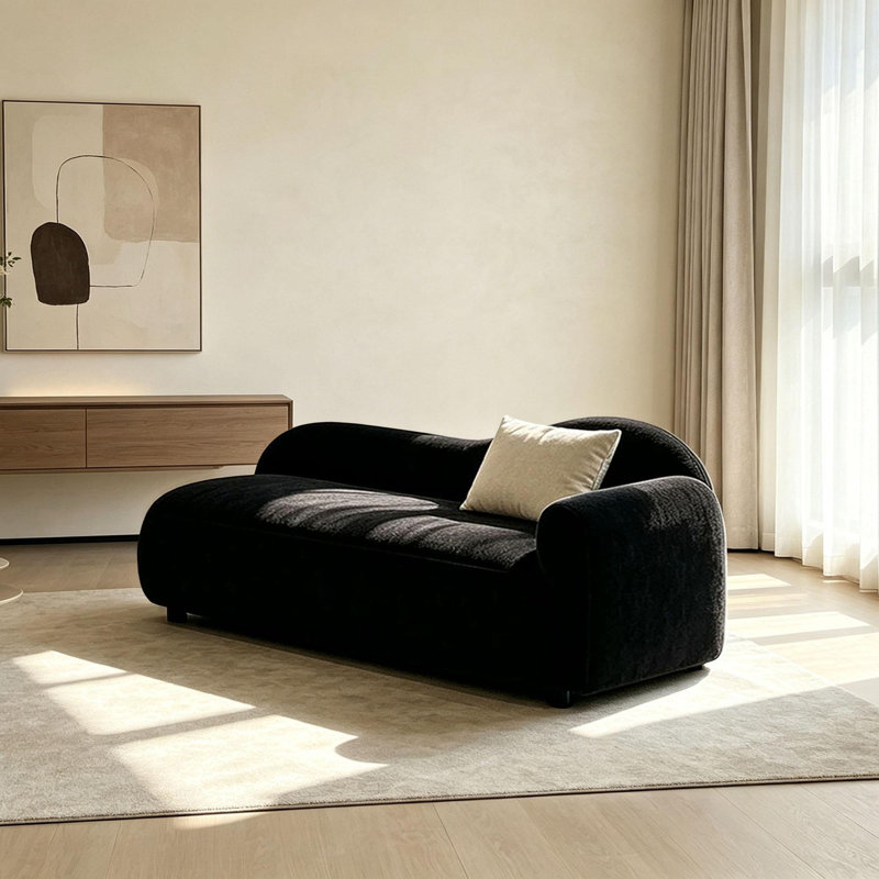 Chaise longue minimaliste en tissu noir, Orienté vers la gauche
