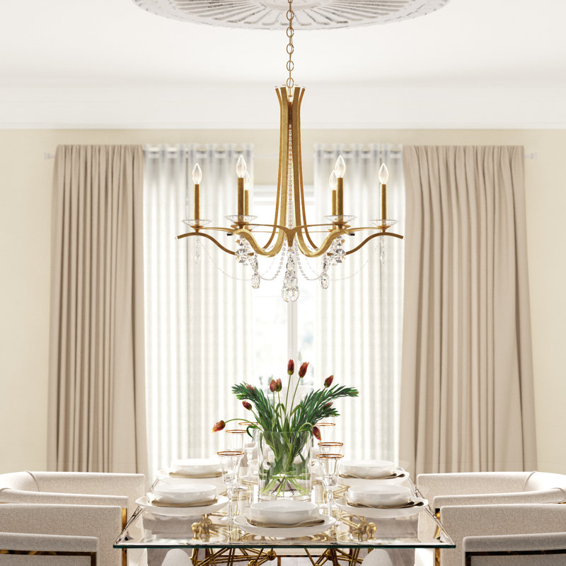 Vesca 6 - Light Chandelier, Heirloom Gold, Radiance Crystal