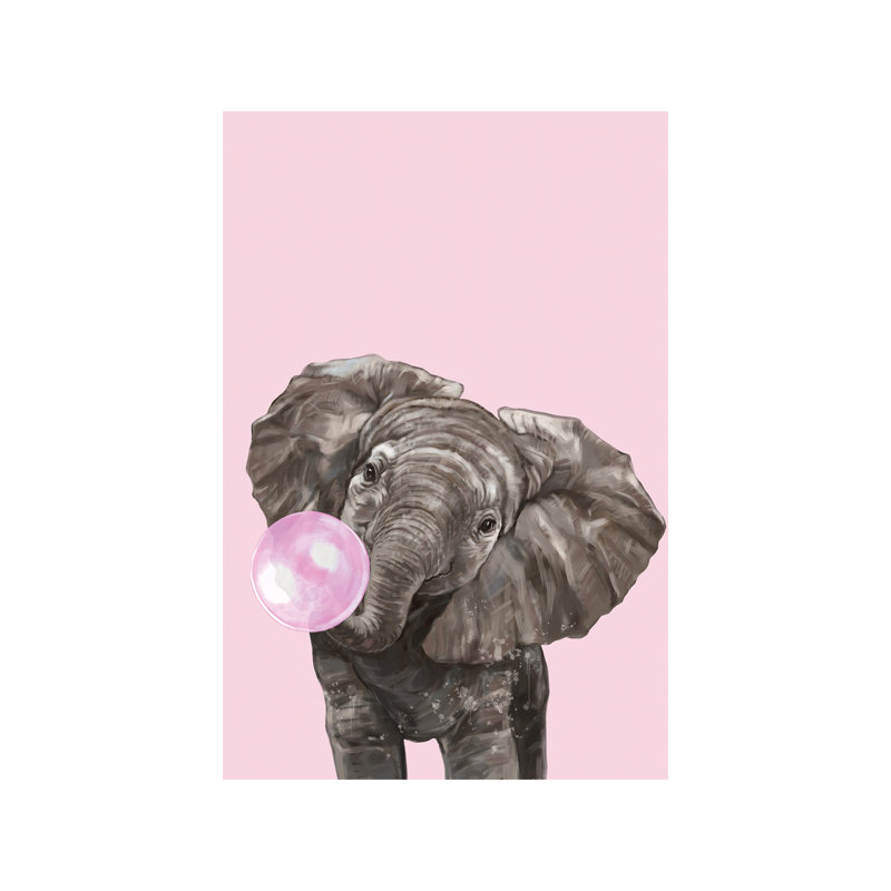 Art d’éléphant de gomme à bulles, H 60 po x l 40po x P 1,5 po, Toile tendue