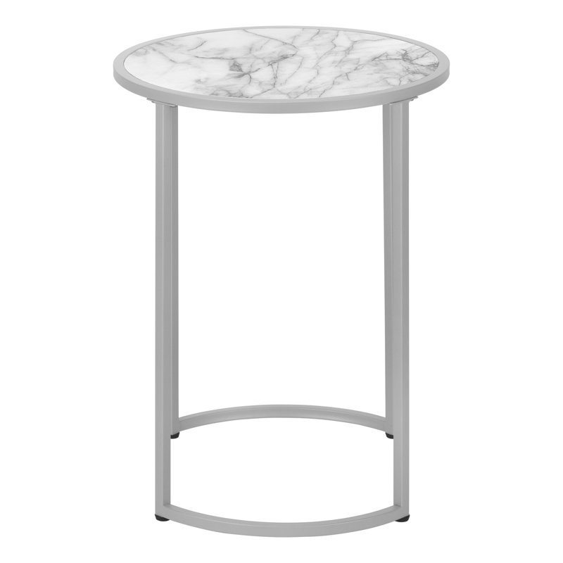 Round Silver Metal and White Marble Accent Table