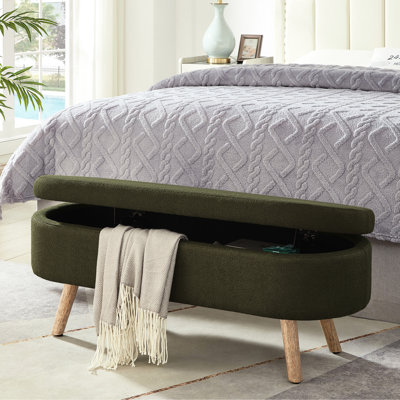 Banc de rangement foncé de luxe à boucle ovale avec une limite de poids de 350 lb, pieds en bois, pour le salon, la chambre à coucher, le vestibule, l'esthétique, grand compartiment, charnière, structure et capacité polyvalente, caché