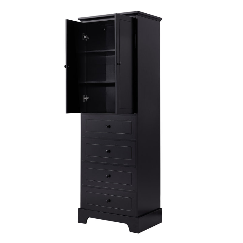 Armoire de rangement avec deux portes et tablettes réglables pour la salle de bain ou le bureau, Noir