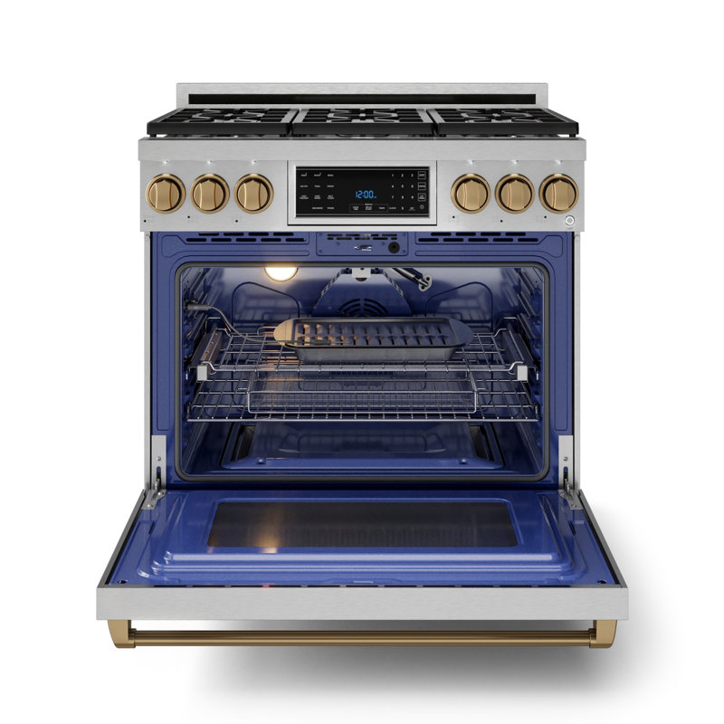 Gordon Ramsay by THOR Kitchen 36 Inch Professional Liquid Propane Range with Tilt Panel Touch Control in Stainless Steel/Bronze