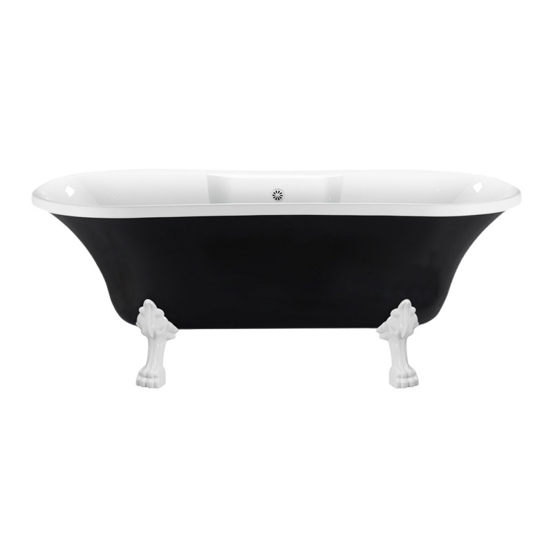 68" Streamline Clawfoot Soaking Acrylic Bathtub, Glossy White, Glossy White