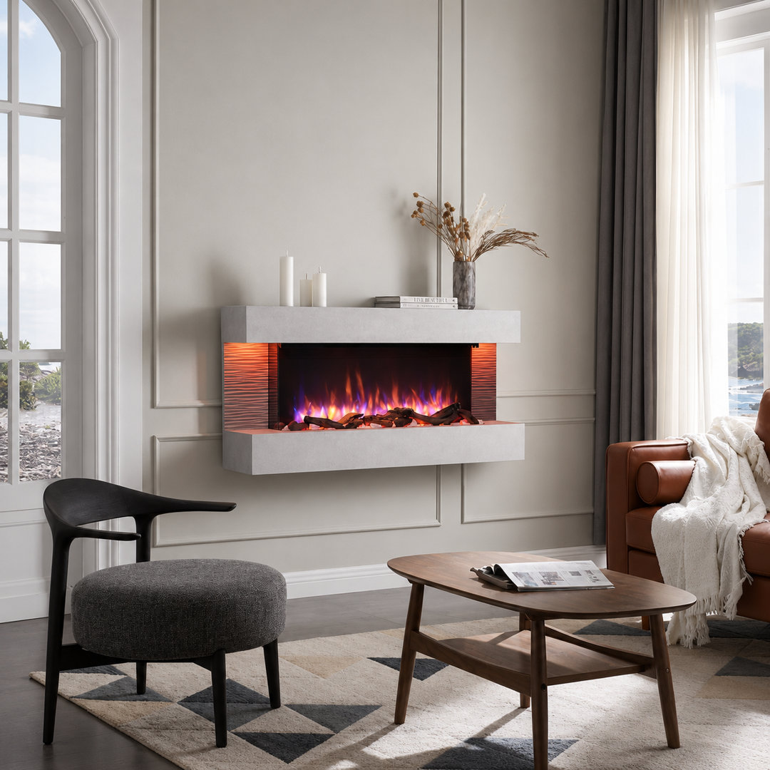 FLAMME Kingston Wall Mounted Electric Fireplace White with 3 Flame Colours and 13 Mood Lighting Options 1.8kW heater
