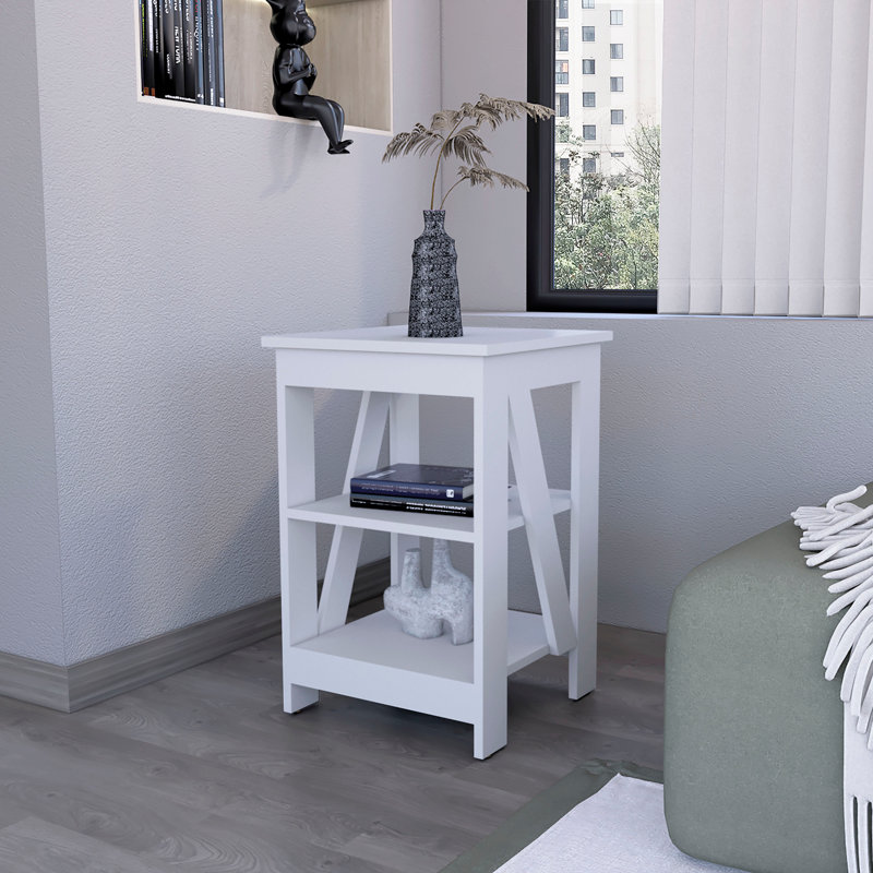 Table d'appoint Clio, avec deux tablettes, Blanc