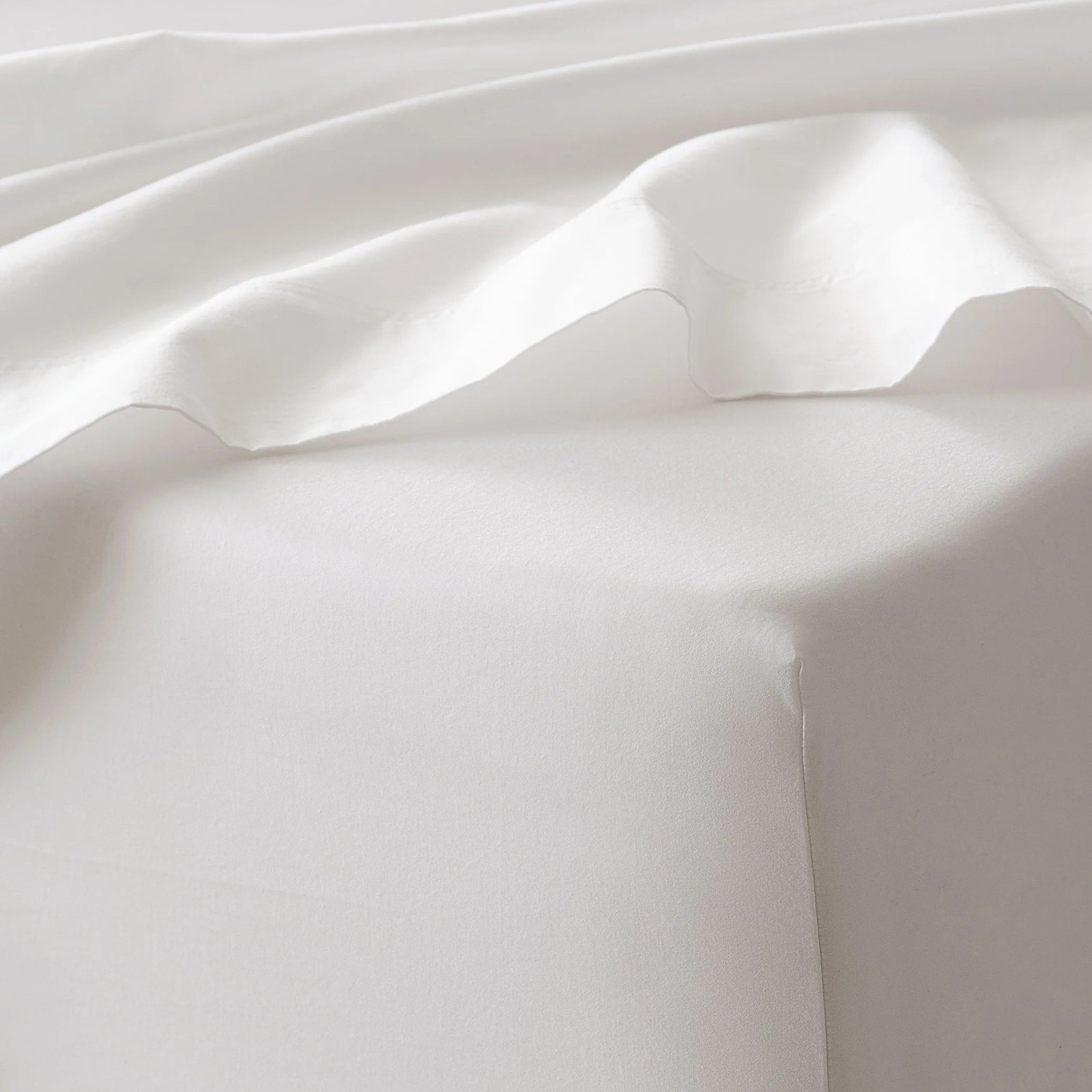 Double Stitch Cotton Sheet Set, King Sheet Set with 2 Pillowcases, Pure White
