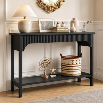 47.2"W Modern Fluted Console Table with Open Storage Shelf,Narrow Console Table Hallway Foyer Table