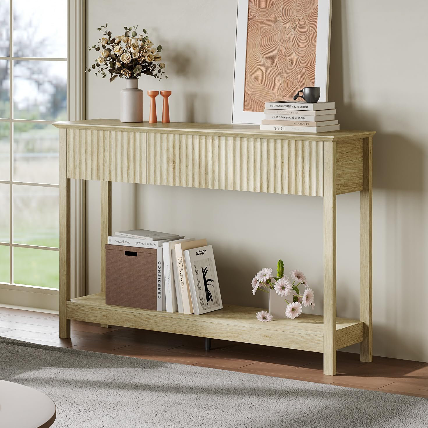 Latitude Run® 47" Fluted Console Table With 3 Drawers, Narrow Long ...