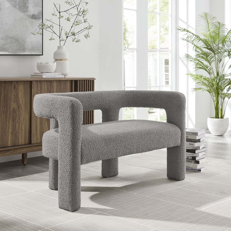 Modway Kayla Boucle Upholstered Loveseat, Light Gray Boucle