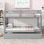 Lit superposé convertible simple au-dessus de simple Neutre gris, lit en bois d'hévéa massif avec gigogne et échelle-234595233