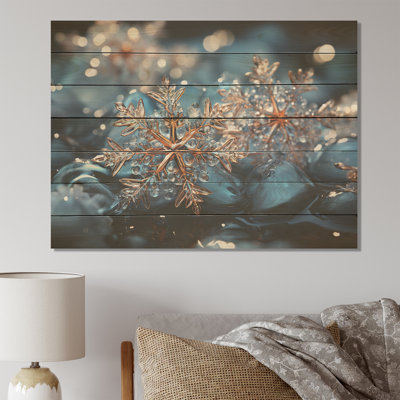 «Sunrise Snowflake Tranquility IV - Winter Landscape on Wood Print»