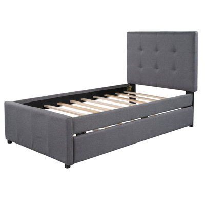 Linen Upholstered Platform Bed With Headboard And Trundle, Twin -  Red Barrel StudioÂ®, 748D6496B4264A258A0680FA6F9347A9