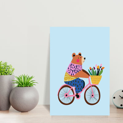 «Happy Bear Bike Ride», impression d'art mural fantaisiste et coloré