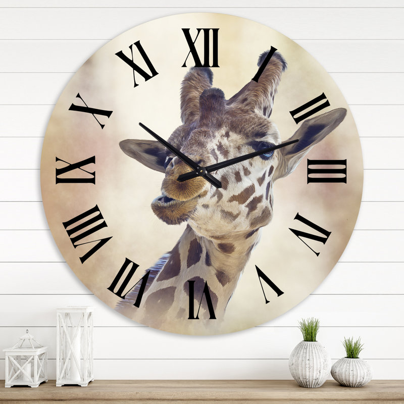 Portrait d'une girafe I - Horloge murale de ferme, Surdimensionné