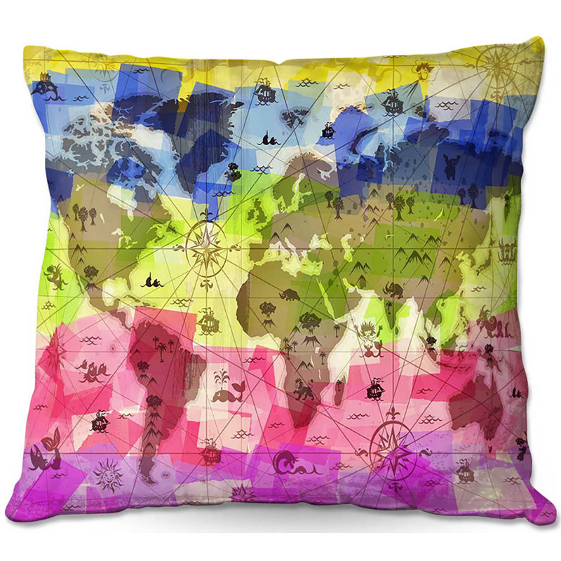 Coussin décoratif fantaisiste world map ii, 16 po x 1 po