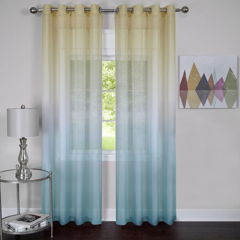 Lilie Semi Sheer Curtain Single Panel, Blue/Yellow, 52" W x 84" L