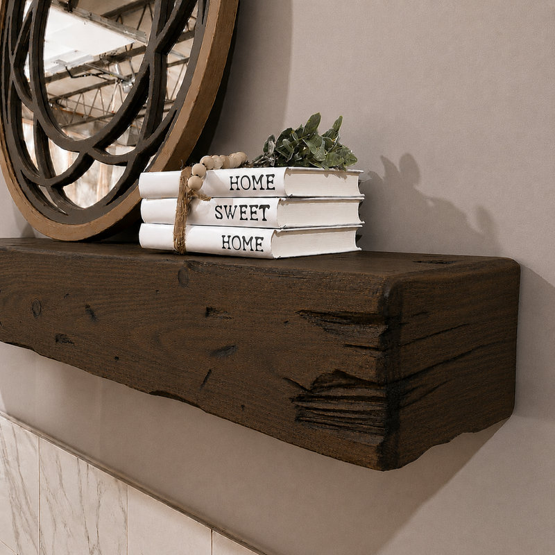 Distressed Fireplace Mantel, Rustic, 60", Jacobean