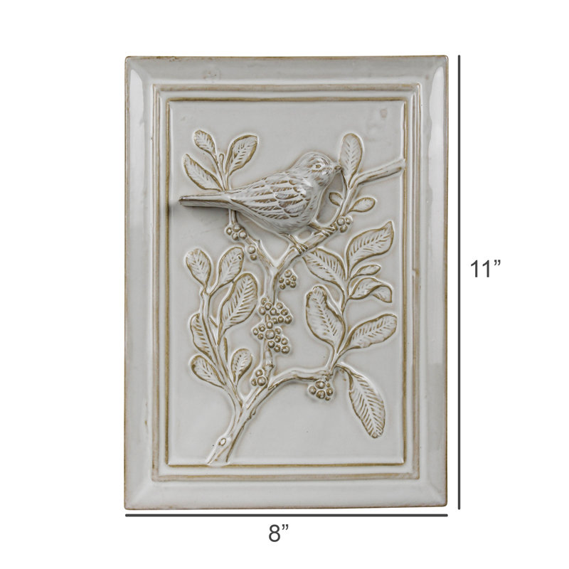 Wall Art - Bird On Branch, Ceramic