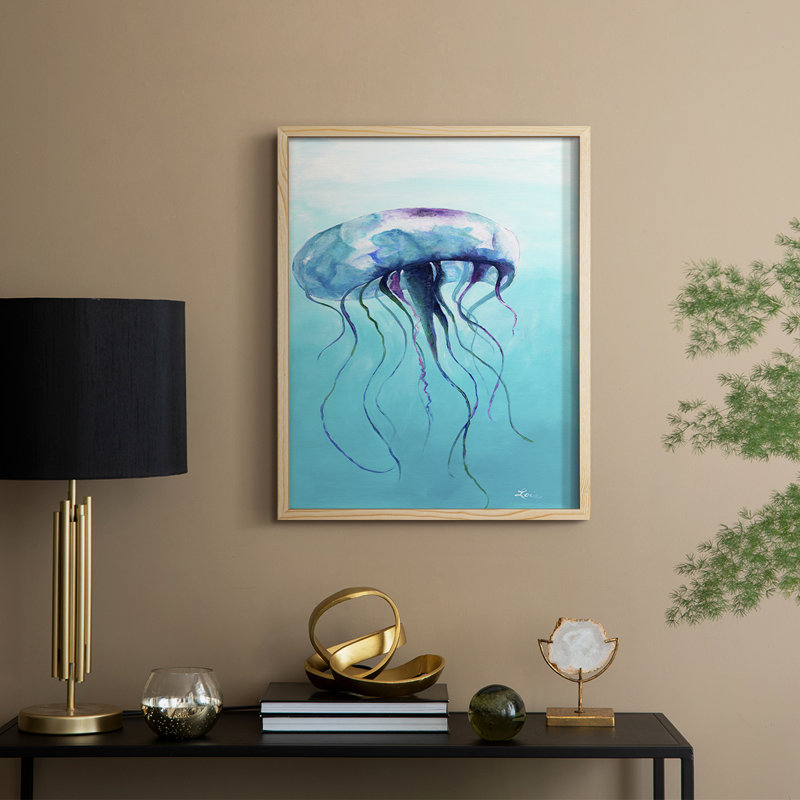 Jelly Fish Framed Print - Solid Wood, 15" H x 12" W