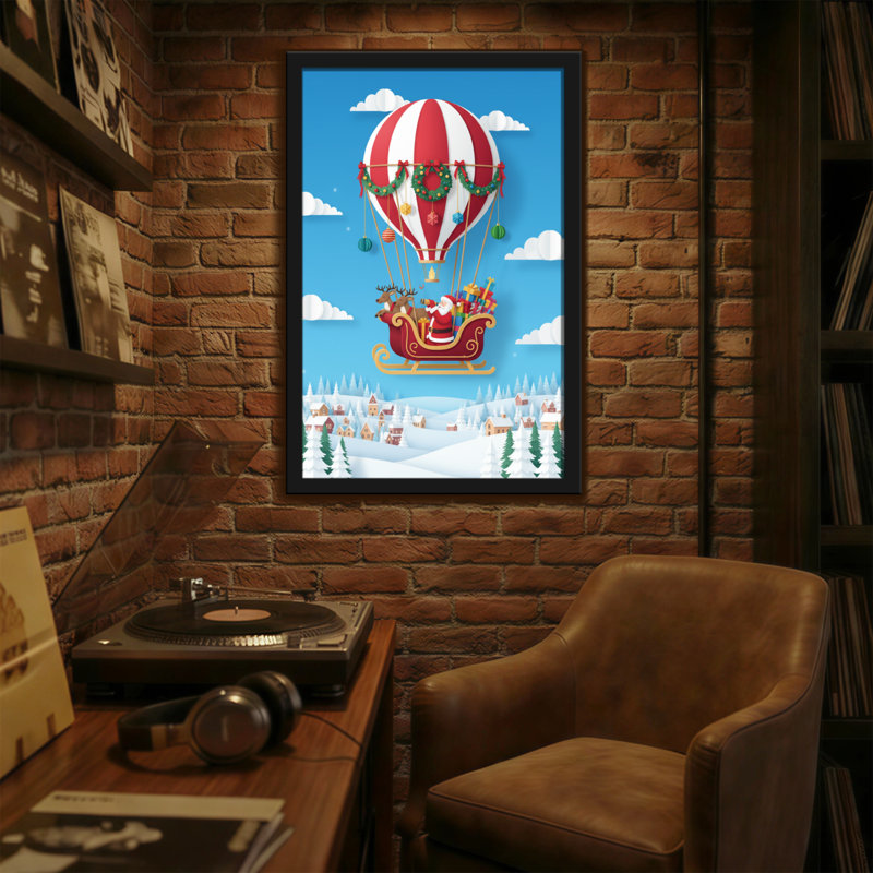 Noël, père Noël, montgolfière, scène de Noël, H 18 po x l 12 po