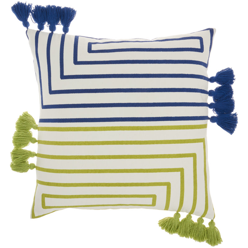 Tassels Throw Pillow, Lime Blue