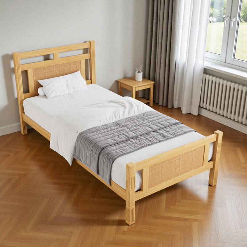 MDF Wooden Bed With Rattan Paper, Single (3')