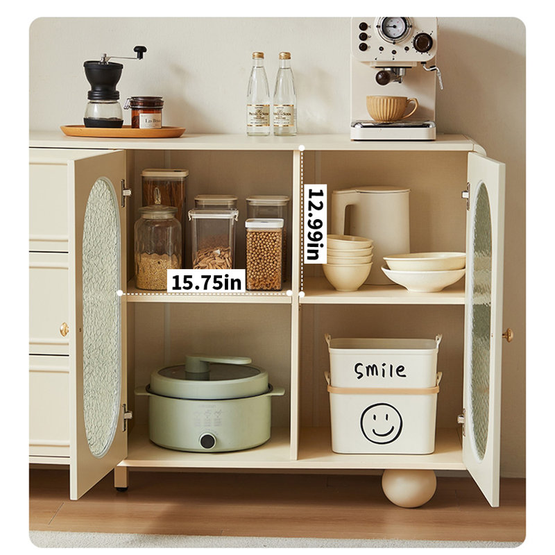 Armoire d'appoint de style crème de petite taille, H 33,58 po x l 47,56 po x P 16,65 po