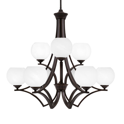 Zilo 9 Light Uplight Chandelier Shown With 5.75" White Marble Glass