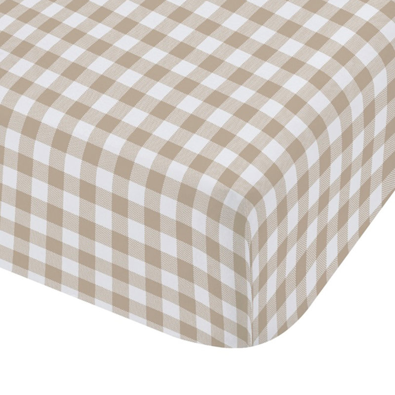 Bamford Gingham Check Fitted Sheet, Natural, Double