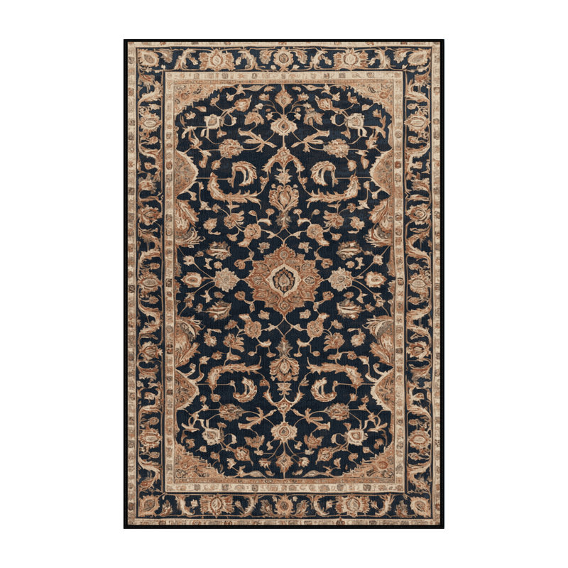 Machine Washable Persian Black Area Rug, Rectangle 5' x 8'