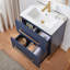 Meuble-lavabo simple 24 po en bois bleu avec plateau en céramique