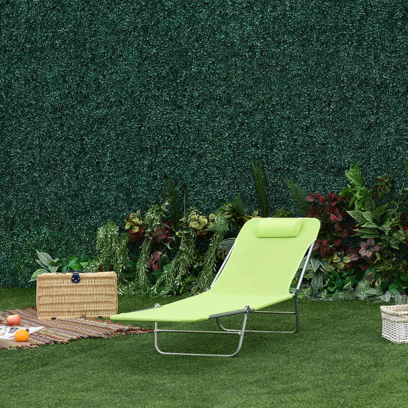 Outsunny Folding Chaise Lounge Pool Chairs With Adjustable Back, Pillow, And Steel Frame For Outdoor Relaxation