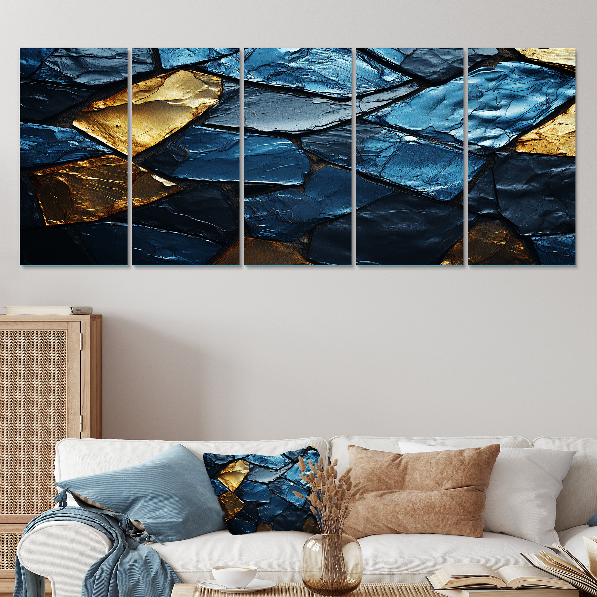 Mercer41 Blue And Gold Marble Mosaic Tiles - Abstract Tile 5 Piece Wall ...
