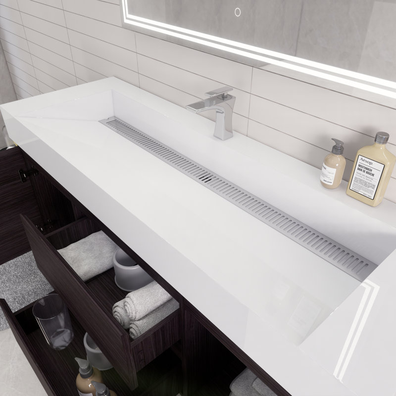Babajide Bathroom Vanity with Acrylic Top, Dark Gray Oak
