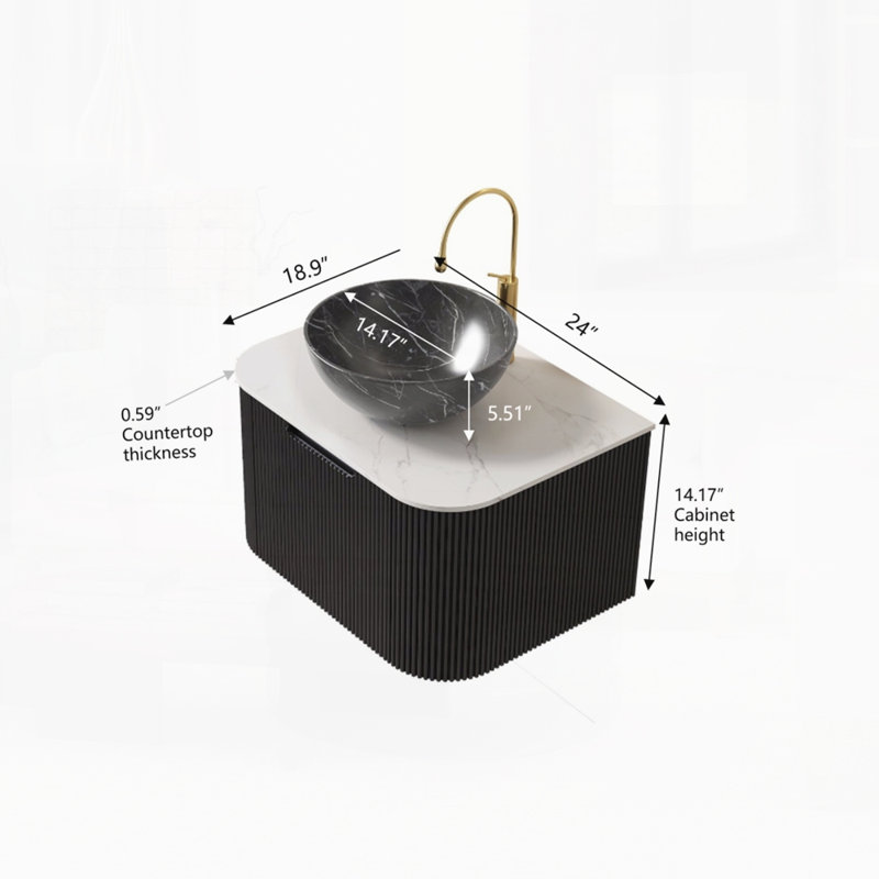 Meuble-lavabo mural 24 po avec lavabo et lavabo mural 24 po, Noir, 24"