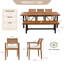 Ensemble de salle à manger d'extérieur en bois 7 pièces 7 pièces, avec 5 coussins ergonomiques, banc et table spacieuse, ensemble de mobilier de patio pour 7 à 8 personnes