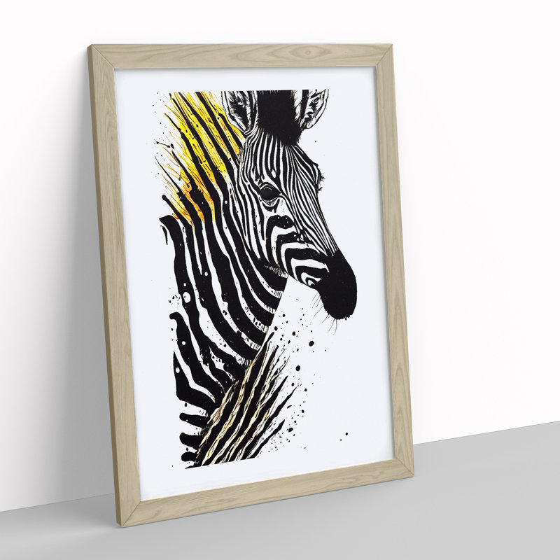 Eccentric Zebra - Single Picture Frame Painting, 64cm H x 46cm W x 2cm D, Oak